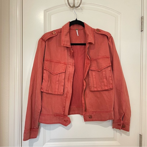Young Fabulous & Broke Jackets & Blazers - YOUNG FABULOUS and BROKE Red Orange Coral Denim Jacket Size S